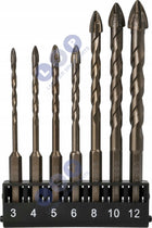Wiertła Do Szkła Zestaw 7szt 3-12mm HEX 1/4" 6.25 Do Płytek Gresu Ceramiki piórkowe do glazury i kafli, mocowanie do