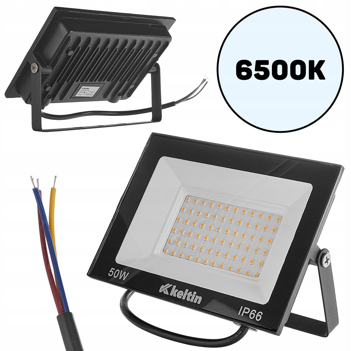 Lampa LED 50W 6500K naświetlacz zewnętrzny IP66 jasny trwały solidny reflektor do oświetlenia posesji, 4500 lm, zimna