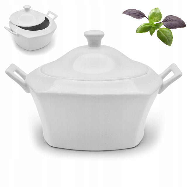 Waza biała kwadratowa 2,8 l porcelanowa do zupy i serwowania potraw, naczynie wielorazowe