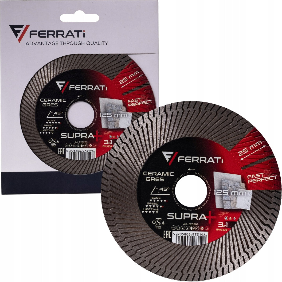 FERRATi supra+ 125mm precyzyjna tarcza diamentowa do gresu ceramiki 45° 90° z 24 sztuk