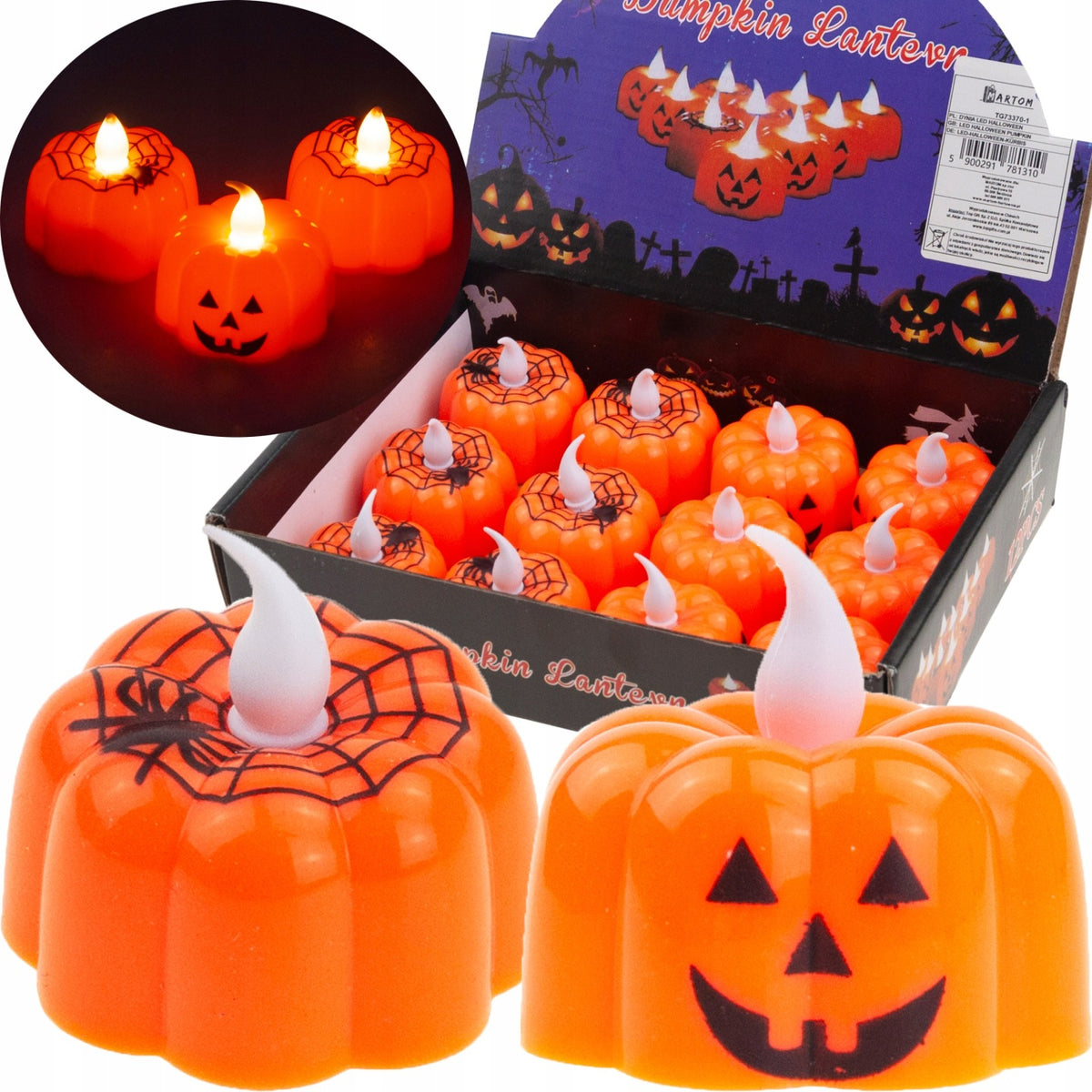 ŚWIECZKI DYNIE LED HALLOWEEN LAMPIONY DEKORACJE ZESTAW 12SZT NA BATERIE ozdoba jesienna, dekoracja stołu, z tworzywa
