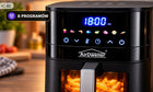 Frytkownica beztłuszczowa AIR fryer 2000W 6l airdweller 8 programów czarna 2000 w czarny
