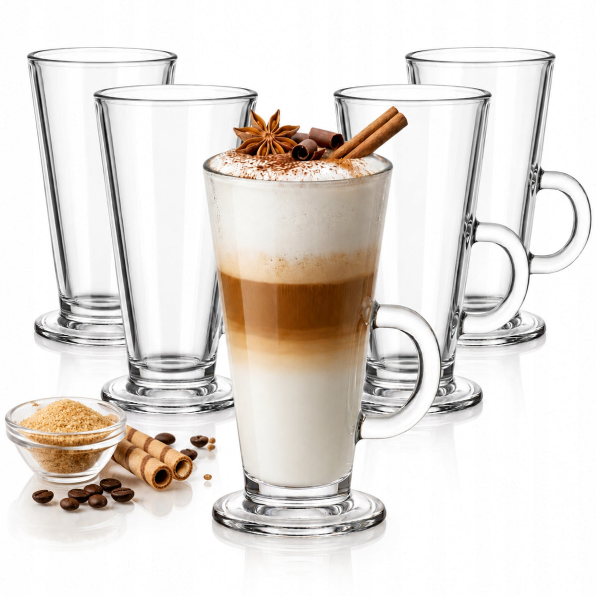 SZKLANKI DO LATTE CAPPUCCINO WYSOKIE 6 szt kawa mleczna, szkło bezbarwne, 260 ml, można myć w zmywarce