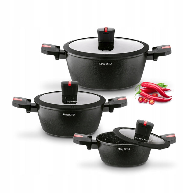 Zestaw garnków Indukcja Pokrywki GAZ Konighoffer Canise 6el 16/20/24cm aluminiowe naczynia non-stick do kuchni ceramicznej i elektrycznej