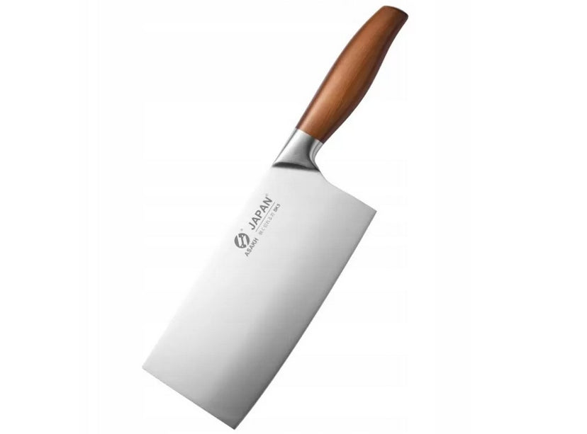 NÓŻ tasak kuchenny do mięsa ostry solidny ręczny kuty chef siekacz, stalowe ostrze 18,5 cm, drewniany uchwyt, krojenie