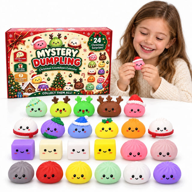 Zestaw prezentowy 24 niespodzianki kalendarze adwentowe antystresowe zabawki squishy stojący