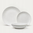 Zestaw talerzy SYLIA z ornamentem 18 el HOMLA serwis obiadowy dla 6 osób, okrągłe białe naczynia stołowe