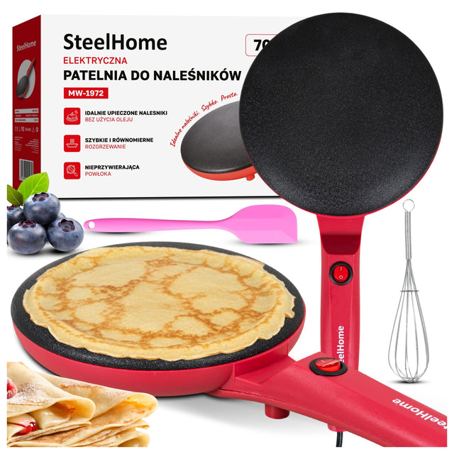 Naleśnikarka elektryczna szybka patelnia do naleśników bez użycia tłuszczu crêpes, 20 cm, 650 w, powłoka nieprzywierająca