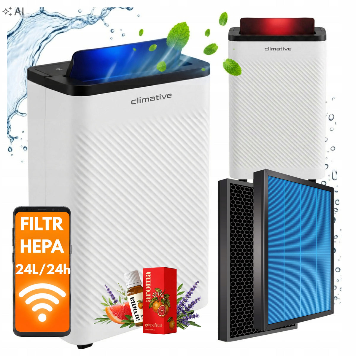 Osuszacz powietrza domowy climative Nexi 24l WiFi+AROMA+FILTR dla alergików 340 w