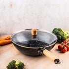 WOK 30 cm z pokrywką KINGHoff KH1984 stal węglowa nieprzywierająca Indukcja patelnia głęboka do smażenia