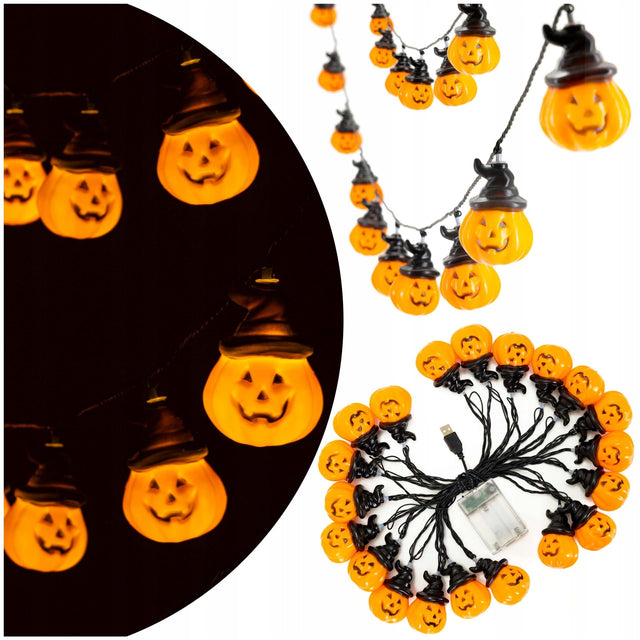 Girlanda lampki dynie świecące 20 LED wiszące dekoracja upiorna halloween łańcuch świetlny na przyjęcie tematyczne do aranżacji