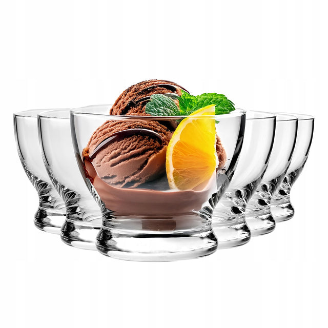 Pucharki do deserów lodów Pure krosno 6szt na przekąski, oliwki, orzeszki szklane miseczki 290 ml do zmywarki bezbarwne naczynka na lody i bakalie