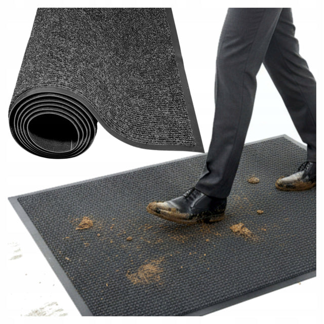 Wycieraczka 120x120cm Duża Mata do Butów pod Drzwi Zewnętrzna Wejściowa XXL Chodnik czarna gumowo-tekstylna grubość 7 mm