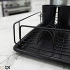 Suszarka do naczyń 50 x 25 cm ociekacz na talerze sztućce stojąca czarna jednopoziomowy organizer kuchenny do