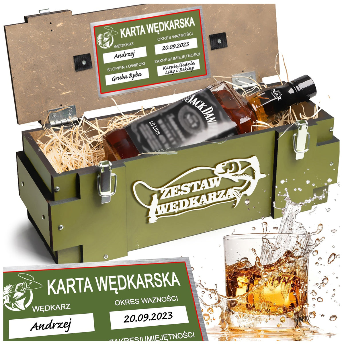 Prezent dla wędkarza na 18-99 urodziny Skrzynka na alkohol dla Taty Kolegi opakowanie na butelkę z nadrukiem, gadżet