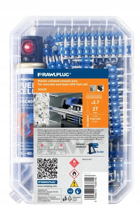 Rawlplug SC40II R-KNC-6/27 -27mm gwoździe beton 500szt +GP5-04.2028 łączniki montażowe do osadzaka gazowego, mocowanie w betonie