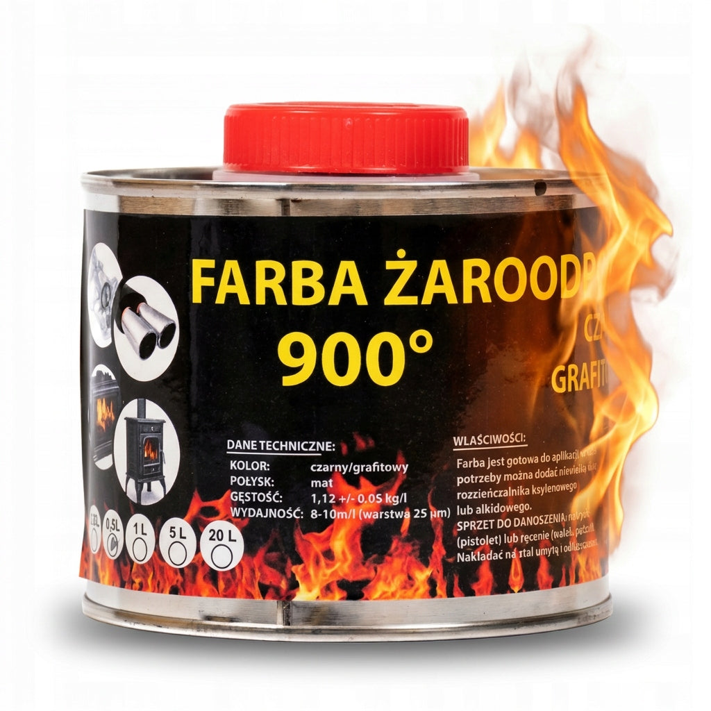 Lakier żaroodporny czarny MAT do kominka pieca grilla tłumików 0,5 L 800°C farba akrylowa antykorozyjna grafitowa