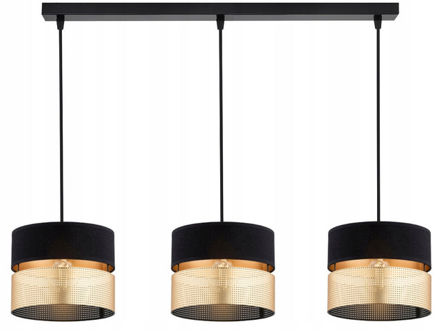 Lampa Wisząca Sufitowa Abażur Żyrandol Czarno Złoty Led oświetlenie do salonu i jadalni, metalowa, 3 punkty, gwint E27, szerokość 60 cm