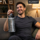 Butelka Motywacyjna Bidon na Wodę ze Słomką z Uchwytem Miarką 2000 ml 2l pojemnik do napojów plastikowy czarny