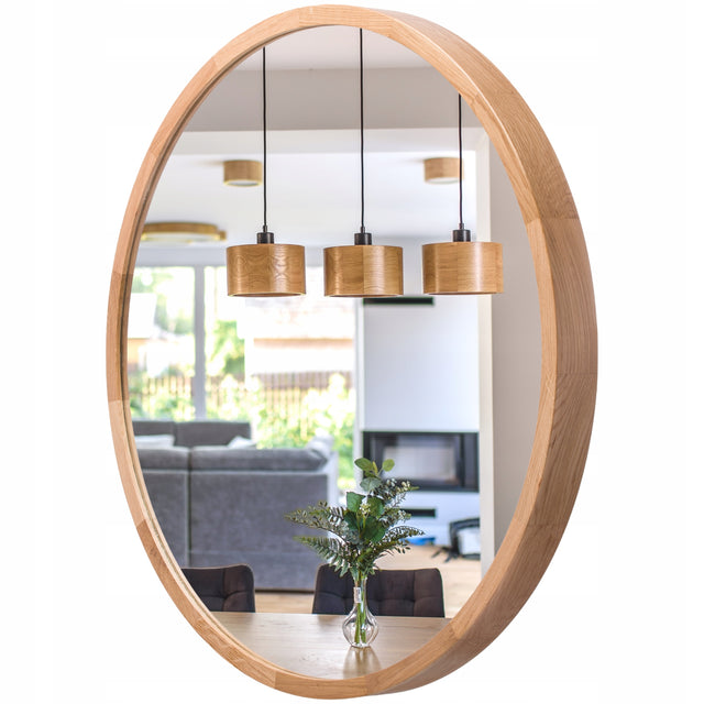 Lustro łazienkowe ścienne 60cm leja okrągłe fi575 DĄB drewniane stylowe 575 mm 55 mm 37,5 cm