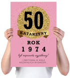 Kartka XXL z imieniem urodzinowa na 50 urodziny 1974 1975 1976 LAT +imię pamiątka dla jubilata, pięćdziesiątka