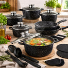 Zestaw garnków na indukcje GAZ komplet garnków marmurkowych garnki 17 EL czarny ceramiczne
