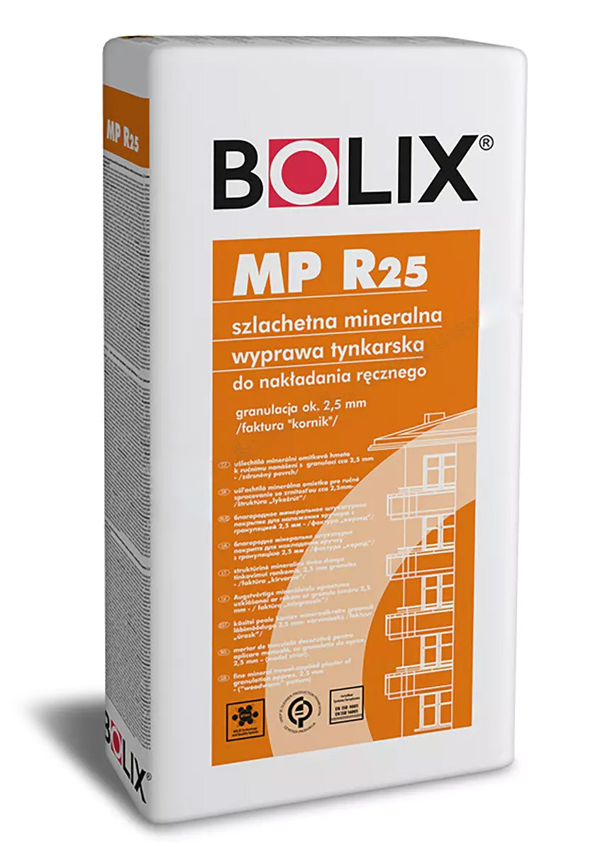 Biały Tynk mineralny - Bolix MP R25 - 25 kg - 2,5 mm - dekoracyjny ochronny wyprawa elewacyjna do wnętrz i na zewnątrz