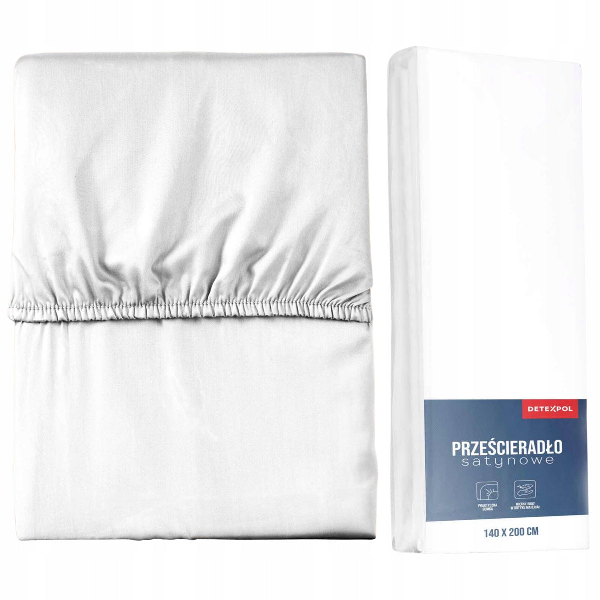 Prześcieradło mikrosatyna z gumką 160x200 białe na materac do 25 cm, poliestrowe, certyfikat oeko-tex Standard 100