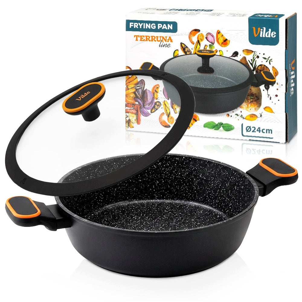 Patelnia granitowa do smażenia duszenia głęboka z pokrywką vilde 24 cm 2l na indukcję, gaz, kuchenkę ceramiczną i