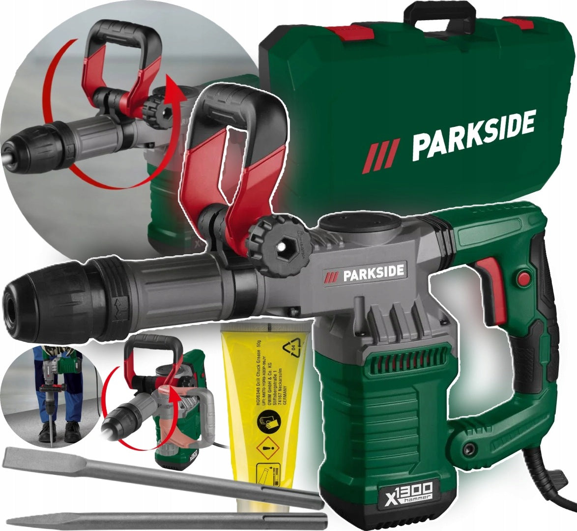 PARKSIDE Młot Wyburzeniowy PAH 1300 C3, 15J z DŁUTAMI + WALIZKA narzędzie do kucia betonu, W, uchwyt SDS Max, 3600