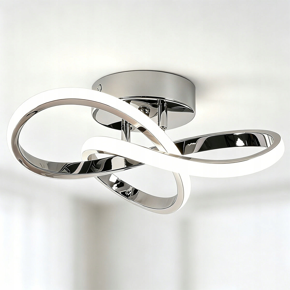Lampa sufitowa plafon LED zyrandol biały nowoczesny 30W 6000K oprawa aluminiowa srebrna do salonu z wbudowanym źródłem