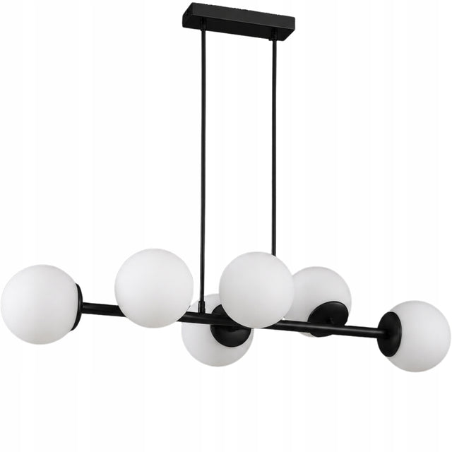 Lampa wisząca sufitowa żyrandol kule czarna nowoczesna mleczna szklana do salonu i sypialni 6 punktów światła gwint E27 wysokość 90 cm