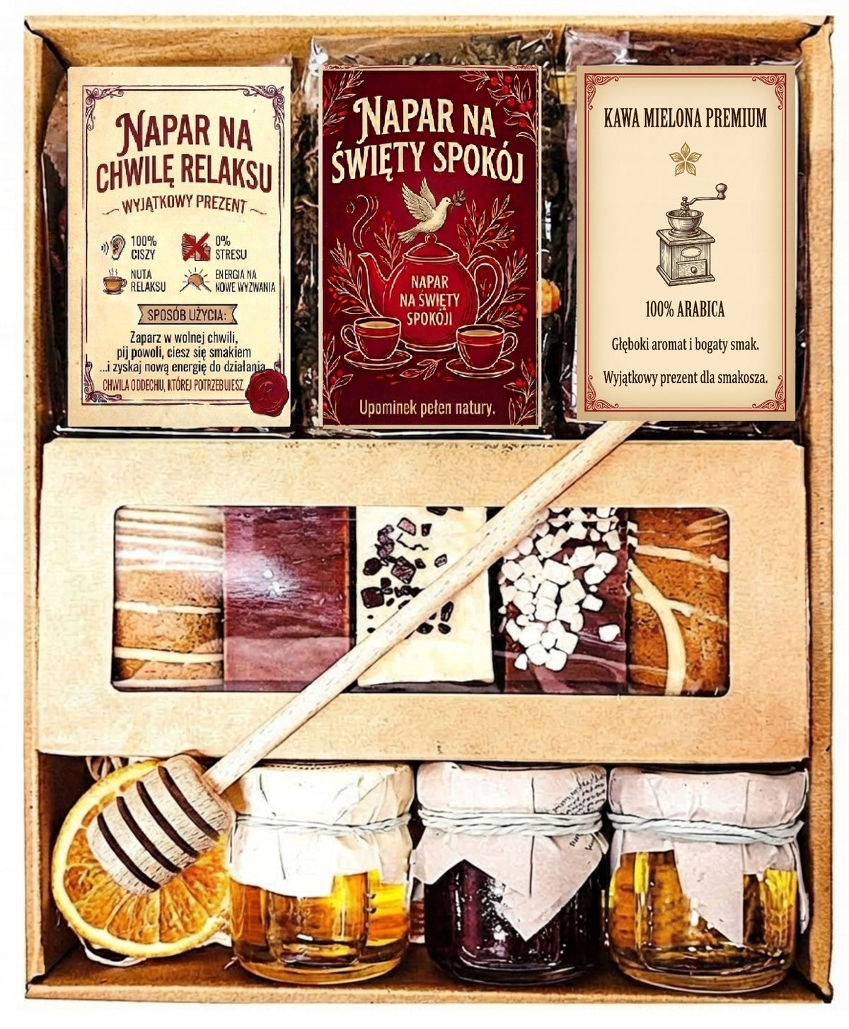 Kosz BOX prezentowy prezent herbata czekolada dla nauczyciela mamy babci zestaw upominkowy na urodziny dla wychowawczyni