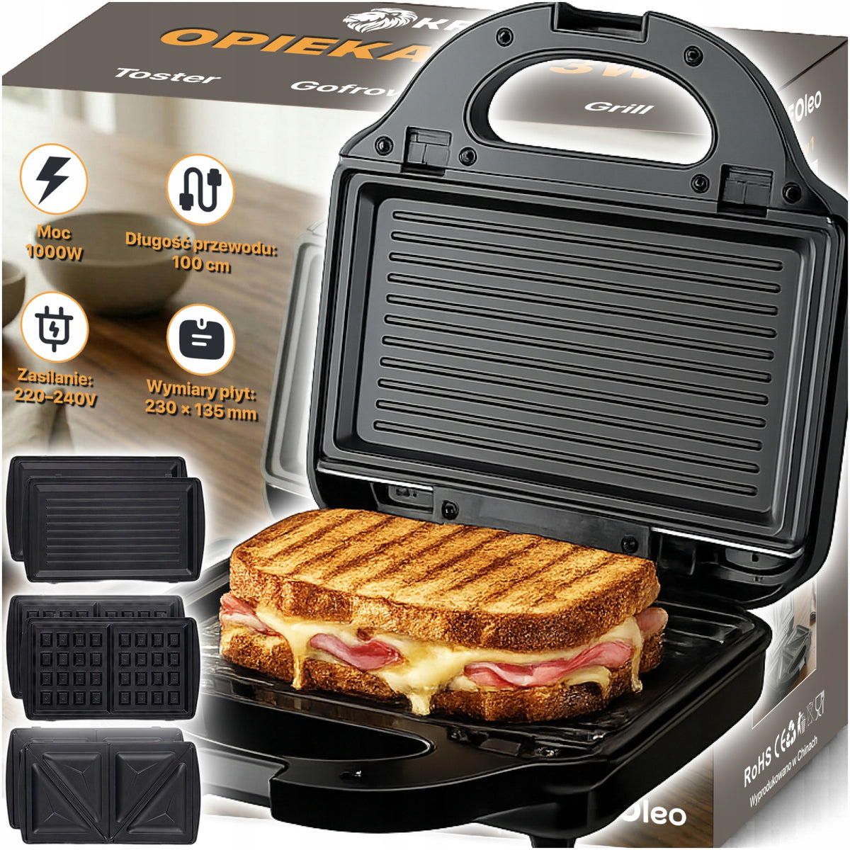 Grill elektryczny na panini grill opiekacz elektryczny gofrownica 3W1 mocny nominalna