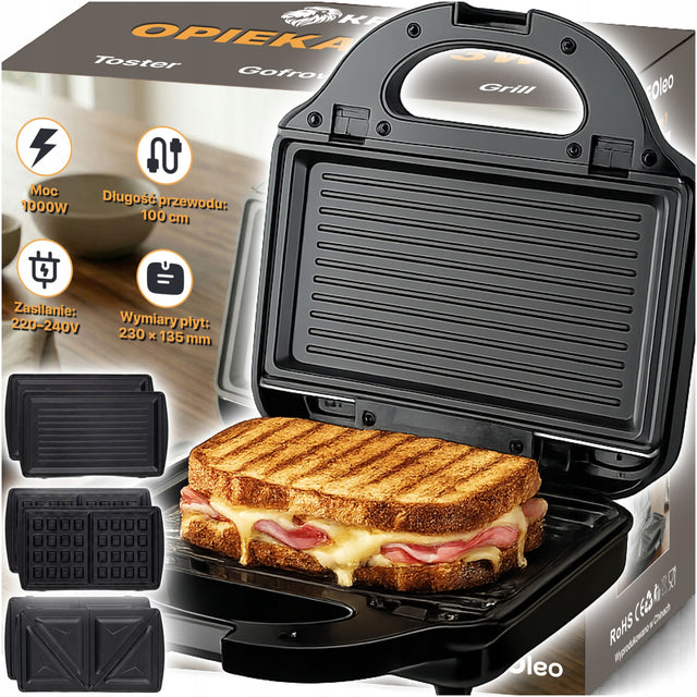 Grill elektryczny na panini grill opiekacz elektryczny gofrownica 3W1 mocny nominalna