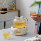Podgrzewacz ceramiczny pod dzbanek zaparzacz czajnik na świeczkę tealight ocieplacz do kawy, biały