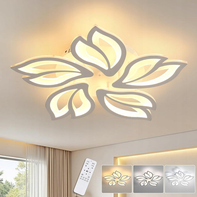 Lampa sufitowa LED żyrandol biały wisząca nowoczesna ściemniana + pilot 45W do salonu, oprawa 5-punktowa, aluminium, klosz 55 cm