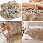 Gruby Koc 300g - zdobiony wytłaczanym wzorem - efekt 3D 160x200cm jasny BEŻ narzuta, pled, przykrycie na łóżko