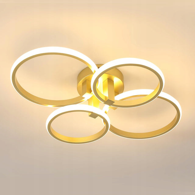 Złota lampa sufitowa wisząca LED żyrandol nowoczesny do salonu 48W 3000K oprawa do jadalni i kuchni, 4 punkty świetlne, aluminiowa, wysokość 56 cm