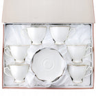 KOMPLET KAWOWY ZESTAW FILIŻANKI FLORINA ZE SPODKIEM LIRIC 210ML 12el 6sos porcelanowe, białe w paski, serwis dla 6 osób