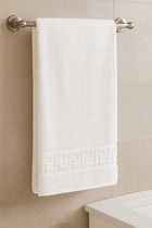 KOMPLET RĘCZNIKÓW 450G 5x 70X140 RĘCZNIKI KĄPIELOWE HOTELOWE WZÓR GRECKI białe, 410-500 GSM, do łazienki