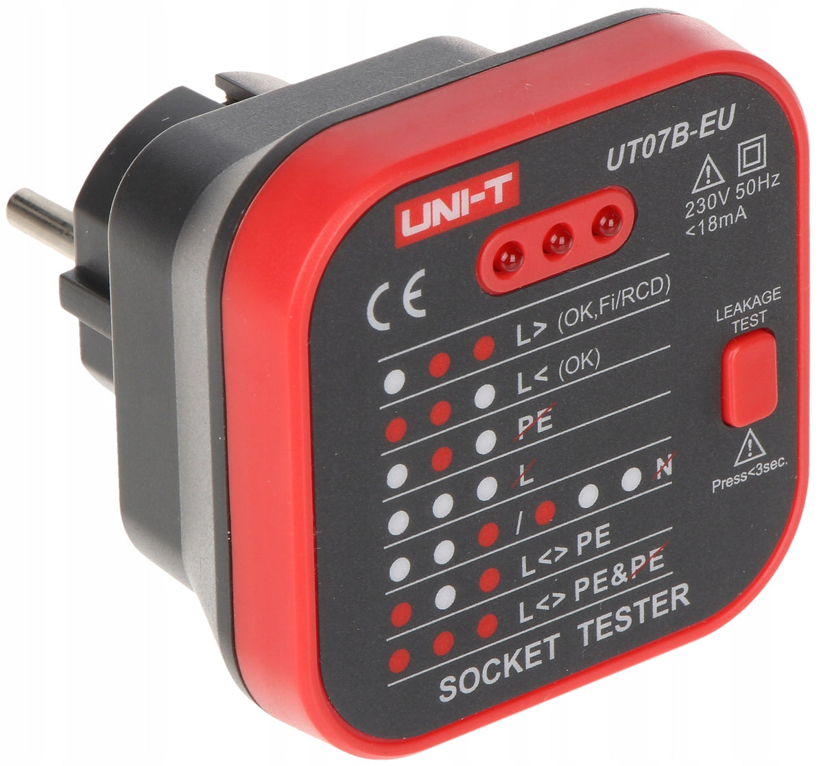Tester gniazd sieciowych z funkcją sprawdzania RCD UT-07B-EU uni-t miernik instalacji elektrycznej, pomiar napięcia