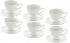 KOMPLET KAWOWY ZESTAW FILIŻANKI FLORINA ZE SPODKIEM LIRIC 210ML 12el 6sos porcelanowe, białe w paski, serwis dla 6 osób