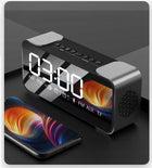 Nowoczesny radiobudzik bluetooth głośnik LED stylowy biurkowy alarm FM zegar cyfrowy do sypialni na szafkę nocną czarny