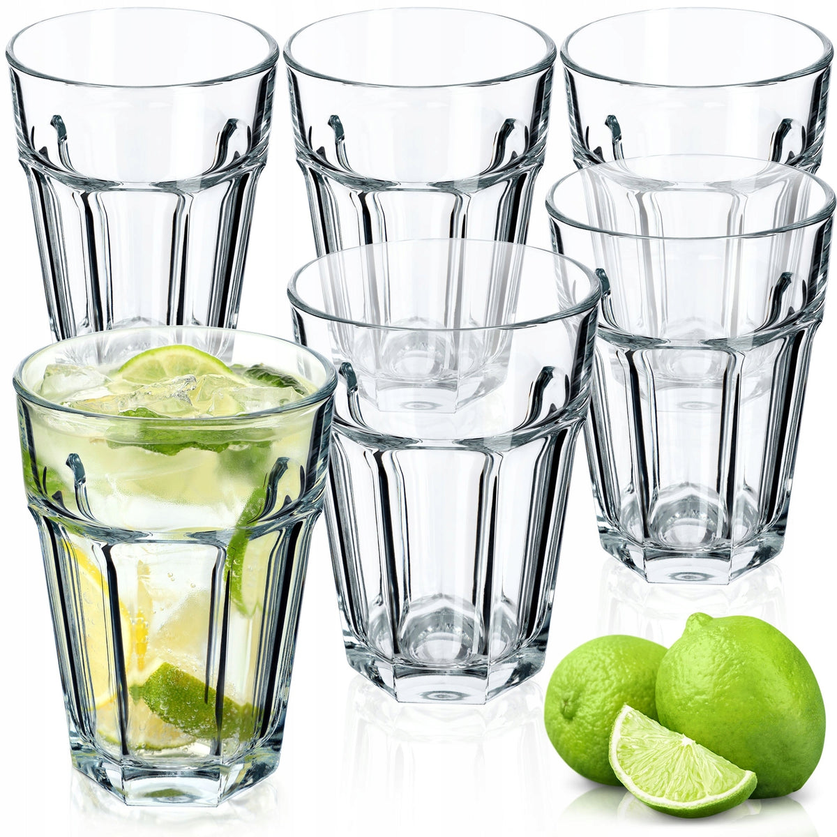 SZKLANKI 370ml DO NAPOJÓW SOKU ZESTAW SZKLANEK WYSOKIE GRUBE SZKŁO 6 szt drinków, koktajli, mycie w zmywarce