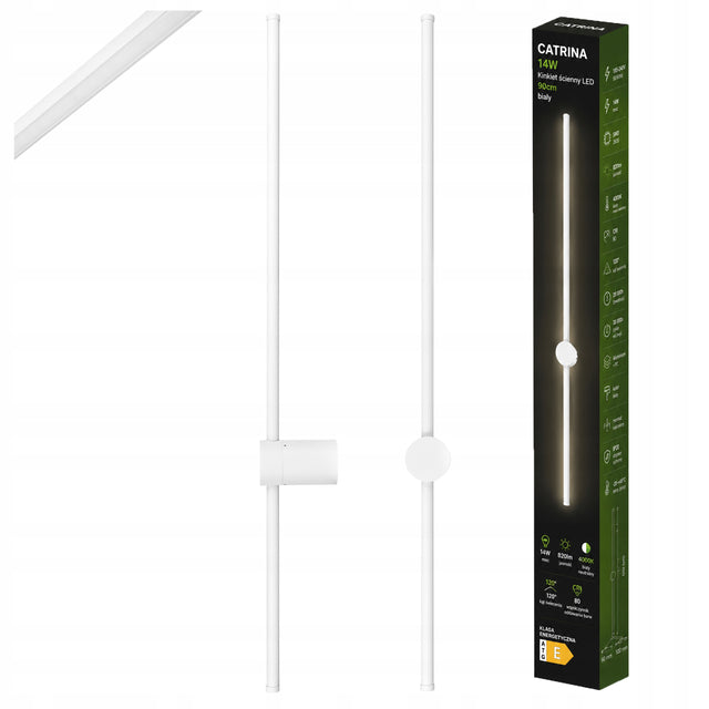 Kinkiet Ścienny Wewnętrzny LED Lampa Do Sypialny 90cm 14W 4000K Biały aluminiowa oprawa nad łóżko neutralna barwa światła