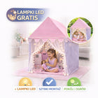 Namiot dla dzieci tipi domek do pokoju ogrodu + lampki LED duży kryjówka, baza zabaw, różowy, wysokość 130 cm, od 3 lat