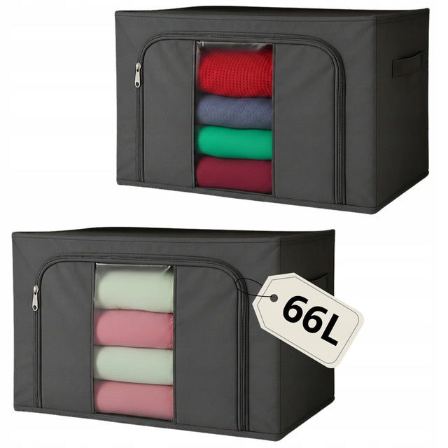 Pojemniki Organizery z metalowym stelażem duże pudełko 66l zestaw 2 szt 50 cm 40 cm 30 cm 66 l szary uniwersalne