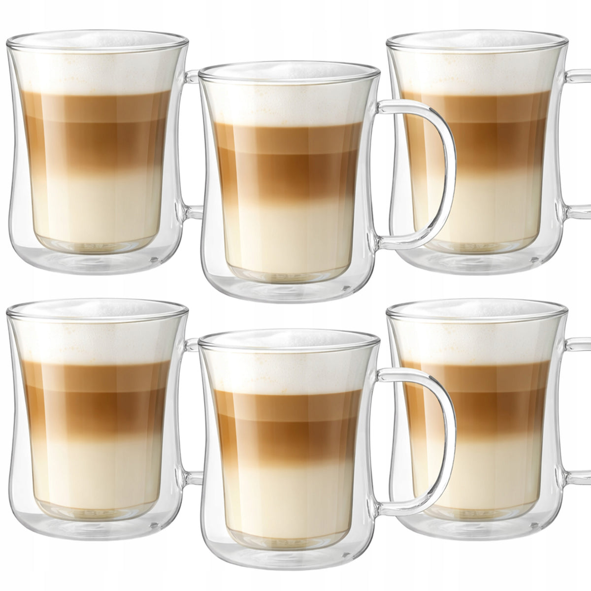 6x SZKLANKI TERMICZNE DO KAWY 400ML ZESTAW SZKLANEK DO LATTE HERBATY KUBKI z podwójną ścianką, bezbarwne szkło