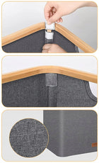Kosz na pranie 100 l szary z pokrywą składany bambusowy do łazienki pojemnik bieliźniany, tekstylny organizer